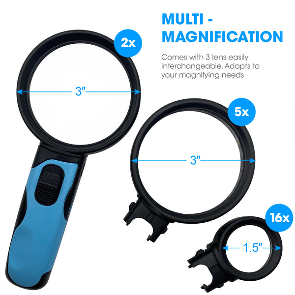  Magnifying Glass with Light and Stand, 5X Large Magnifying  Light, 2-in-1 LED Lighted Magnifying Glass with Light Hands Free, Desk  Magnifier Craft Lamp with 3 Color Modes for Close Work Reading