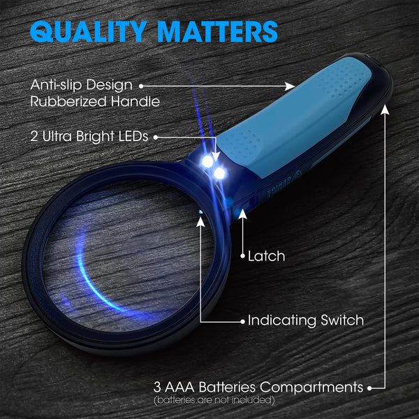 Magnifying Glass 5X & 10X with Bright LED Lights, Magnifying