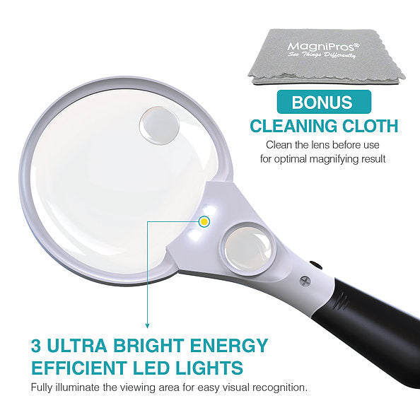 c cmoredetail 3 Loupe Bundle Includes a 3x Magnifying Glass with Light Plus  45x Lighted Magnifying Glass Loupe, & a Pocket Magnifier Coin