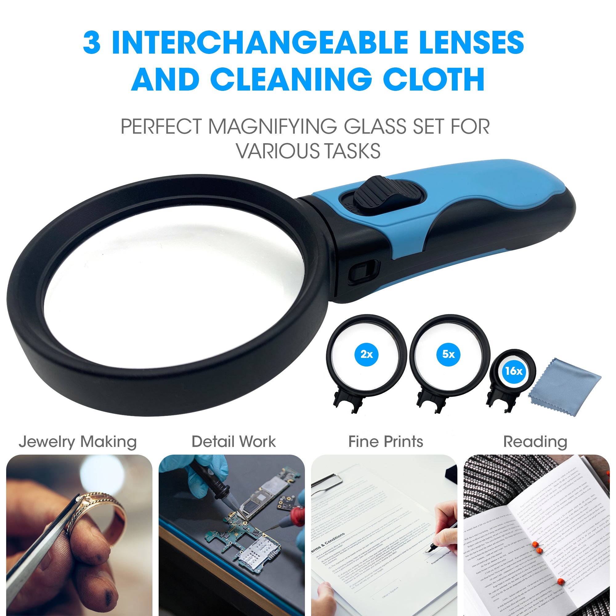 Magnifying glasses with 12 led lights blue 30X coin magnifier