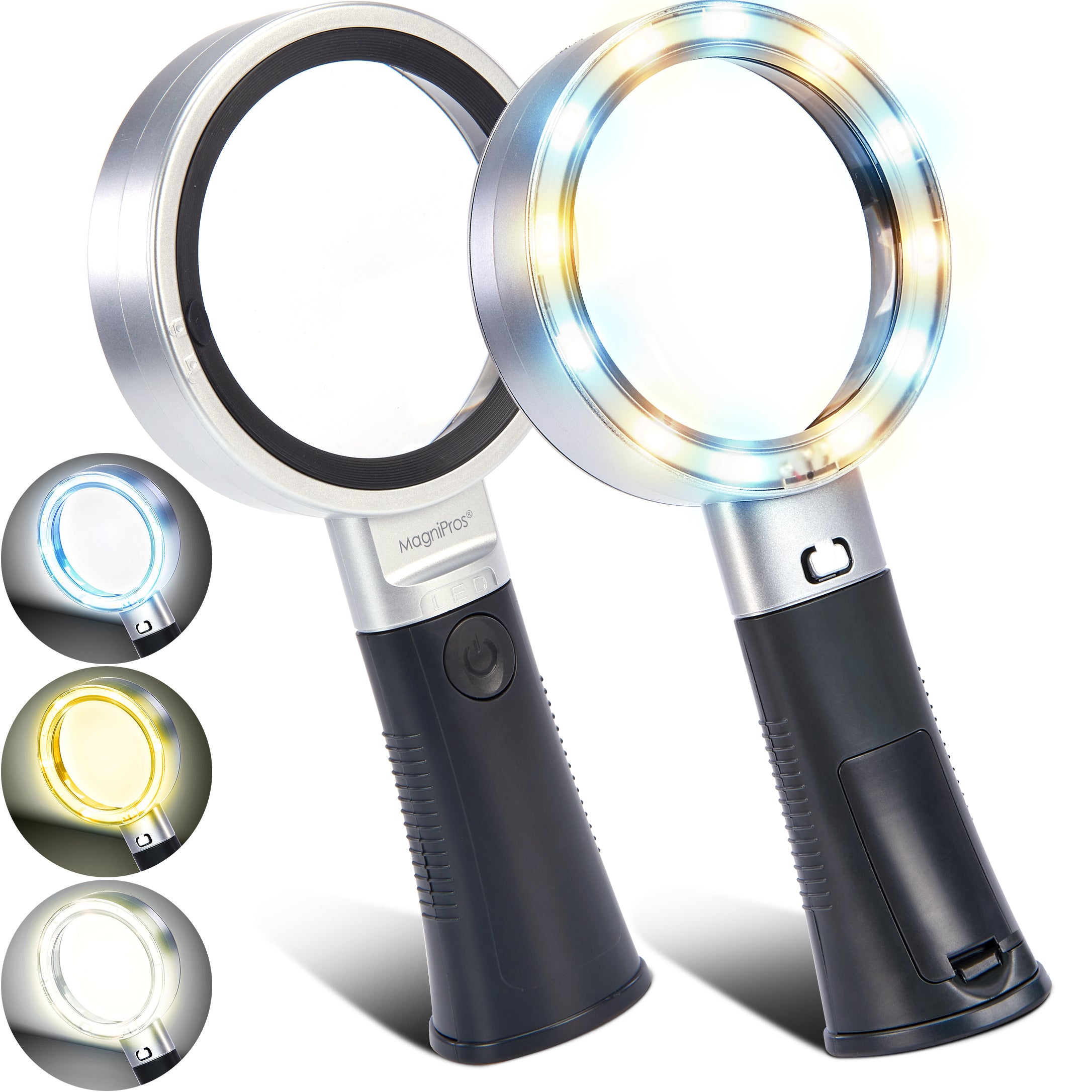 Magnipros See Things Differently Rechargeable 4X Magnifying Glass with 10 Anti-Glare & Fully Dimmable LEDs-Evenly Lit Viewing area-the Brightest 